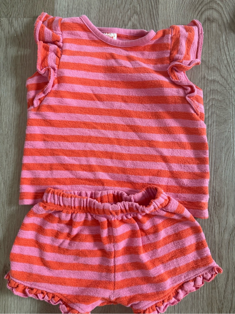 Cat & Jack Pink and Orange Striped Ruffle Sleeve Top & Shorts